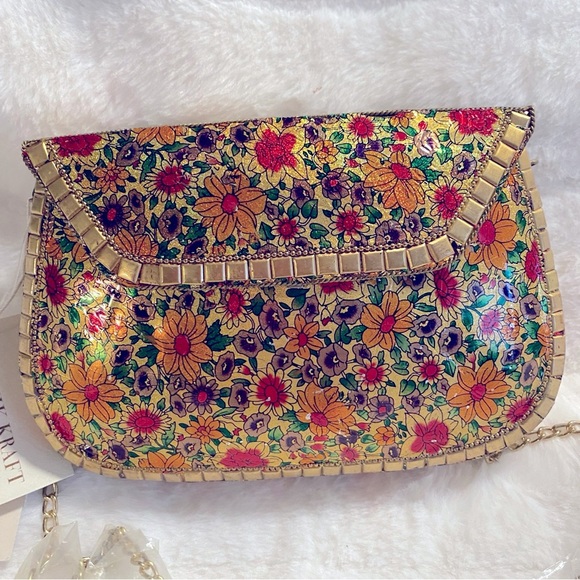 NWT ANTIK KRAFT FLORAL METAL CLUTCH/CROSSBODY PURSE - Picture 3 of 9